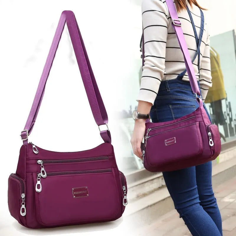 Women's Waterproof Nylon Shoulder Bag With Compartments.