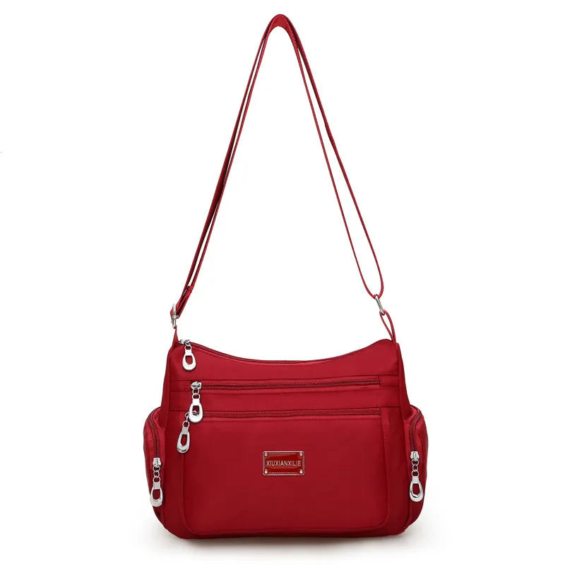 Women's Waterproof Nylon Shoulder Bag With Compartments.