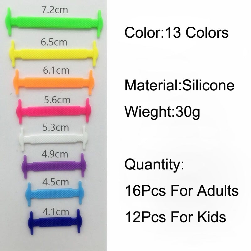 16Pcs/Set Silicone Elastic Shoelaces.