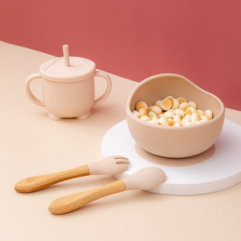 Babies Silicone Bowl, Fork, Spoon, OR Cup and Straw With Suction Cup.