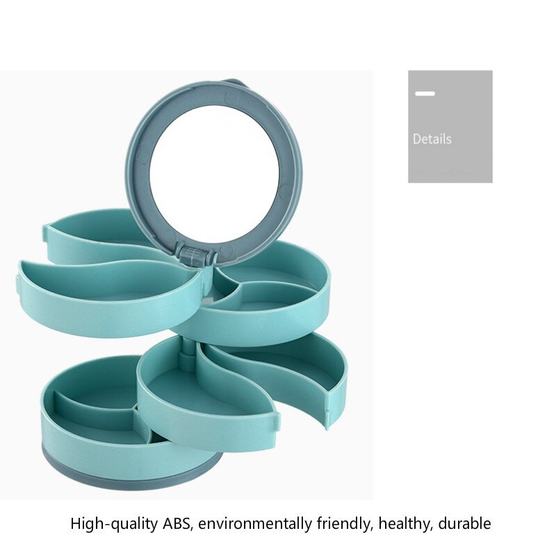 Multilayer Rotating Plastic Jewelry Organizer With Mirror.