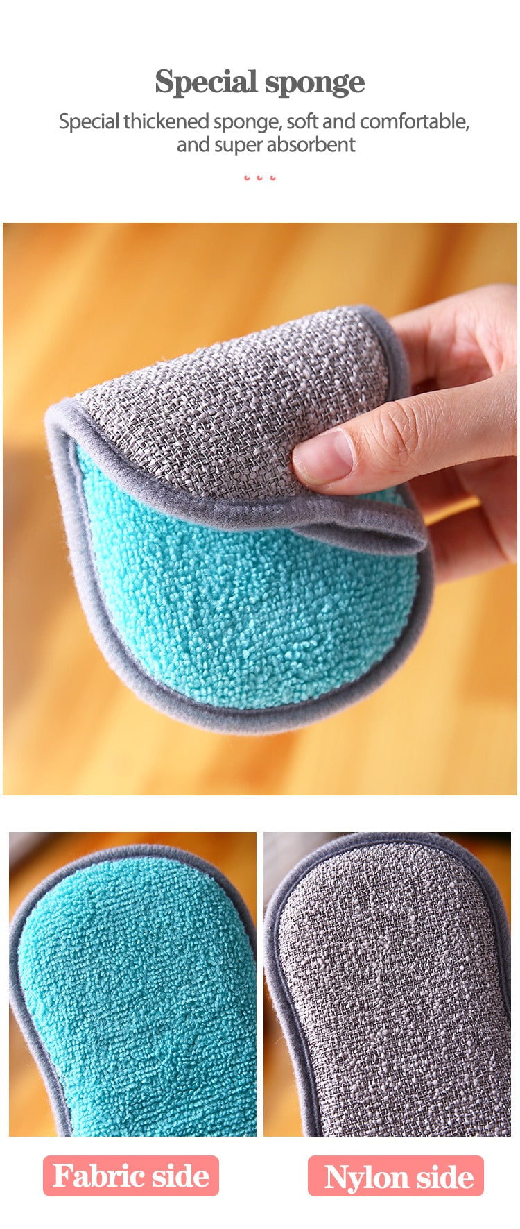 6/3/1pcs Double Sided Nylon/Fabric Sponge Scrubber.