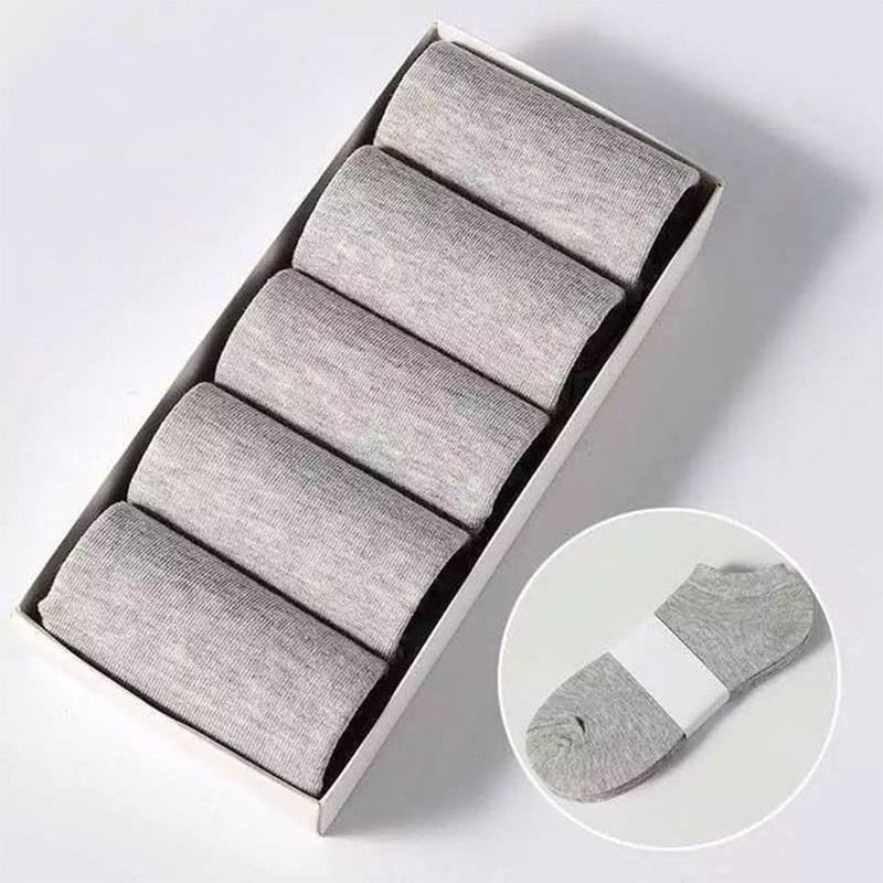 5 Pairs Low Cut Men/Women Cotton Sports Socks. Solid Black White Or Gray.
