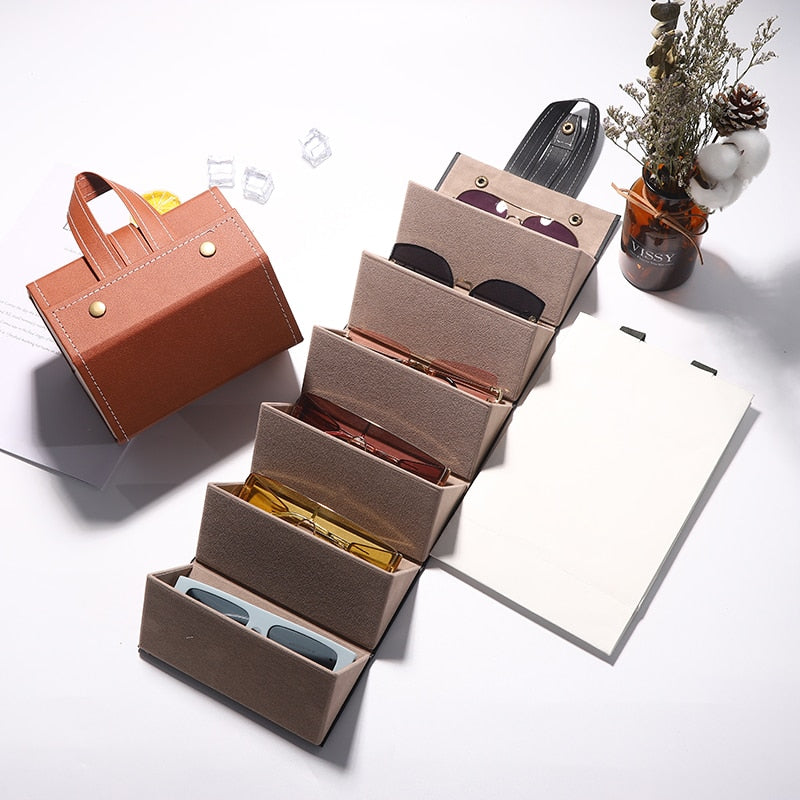 Foldable Leather Multi Eyeglass/Sunglass Organizer Case.