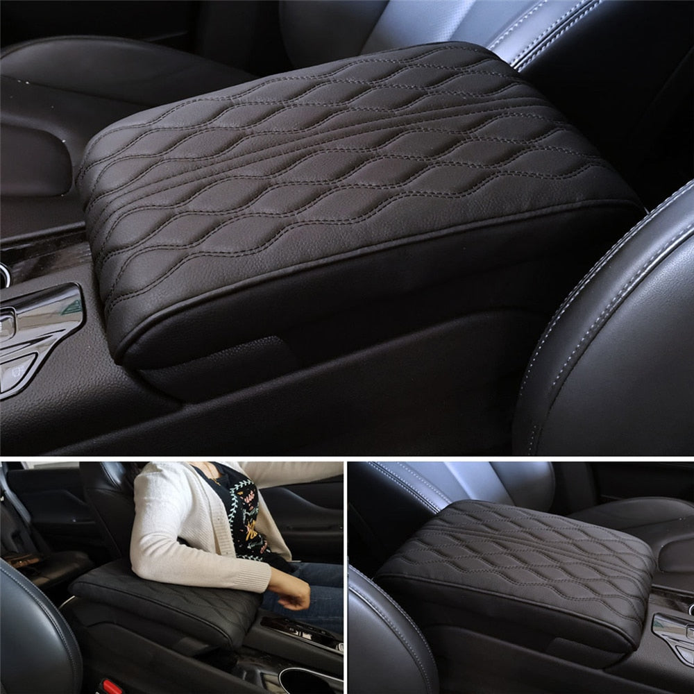 Leather Console Arm Rest Protection Cushion With Wave Embroidery For Your Car.