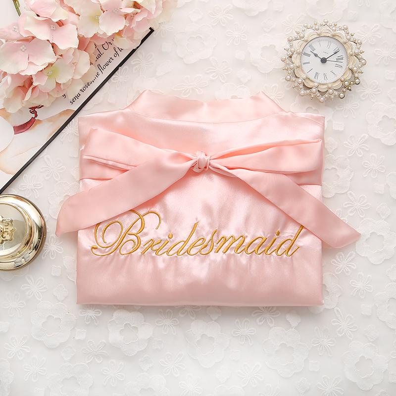 Short satin embroidered Bride and Bridesmaid bathrobe.