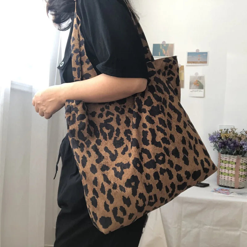 Corduroy Cotton Large Shoulder Shopping Totes