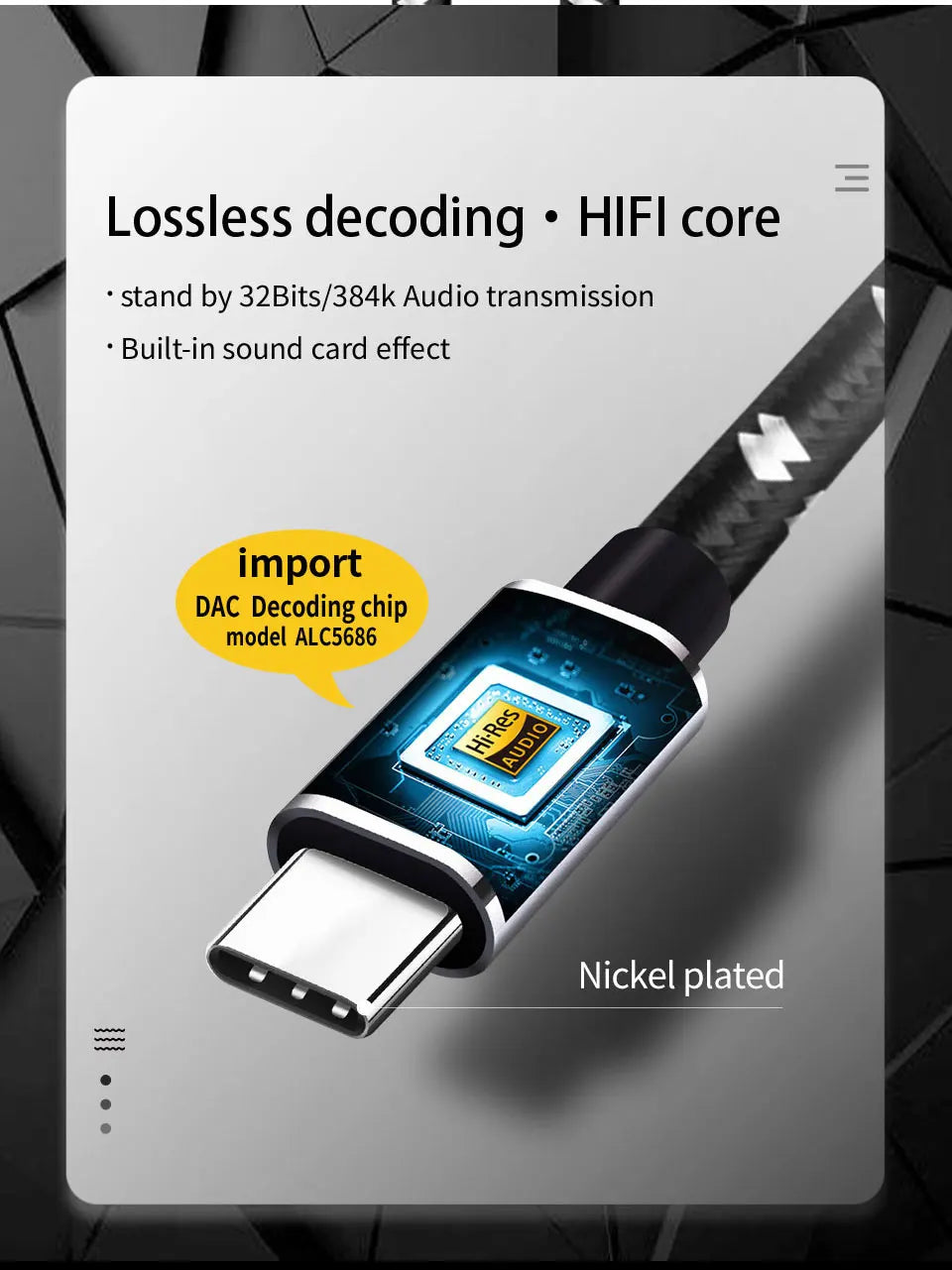 TODN type C to 3.5 mm jack aux Silver audio USB cable 32bits/384khz Suitable for car, earphones