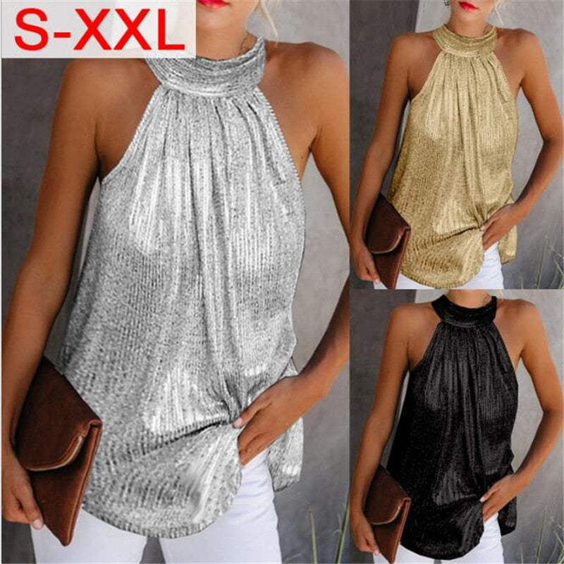 Women's Sleeveless Halter Neck Tank Tops.