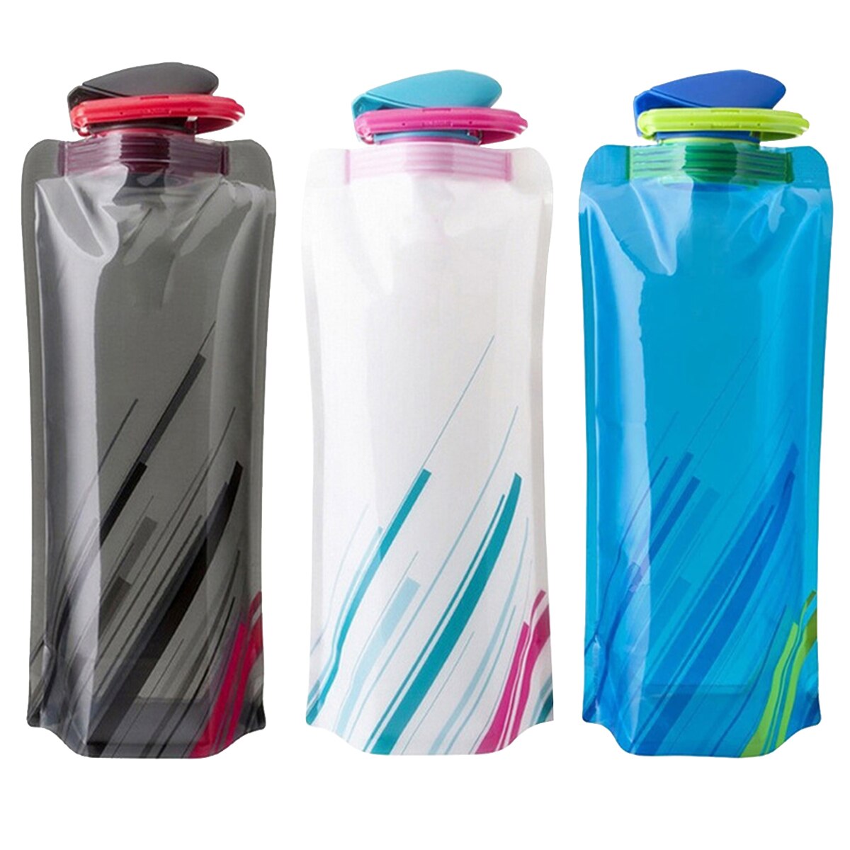 Foldable/Squeezable Water Bottle with fastener to keep it rolled up. Great for Cycling, Outdoor Hiking.