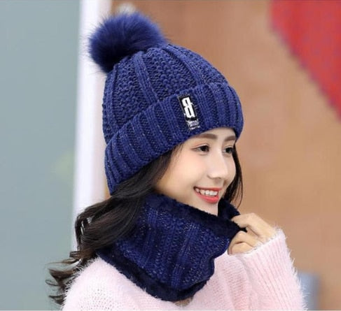 Women Wool Knitted Ski Hat. Warm, thick scarf to protect you from winter winds.