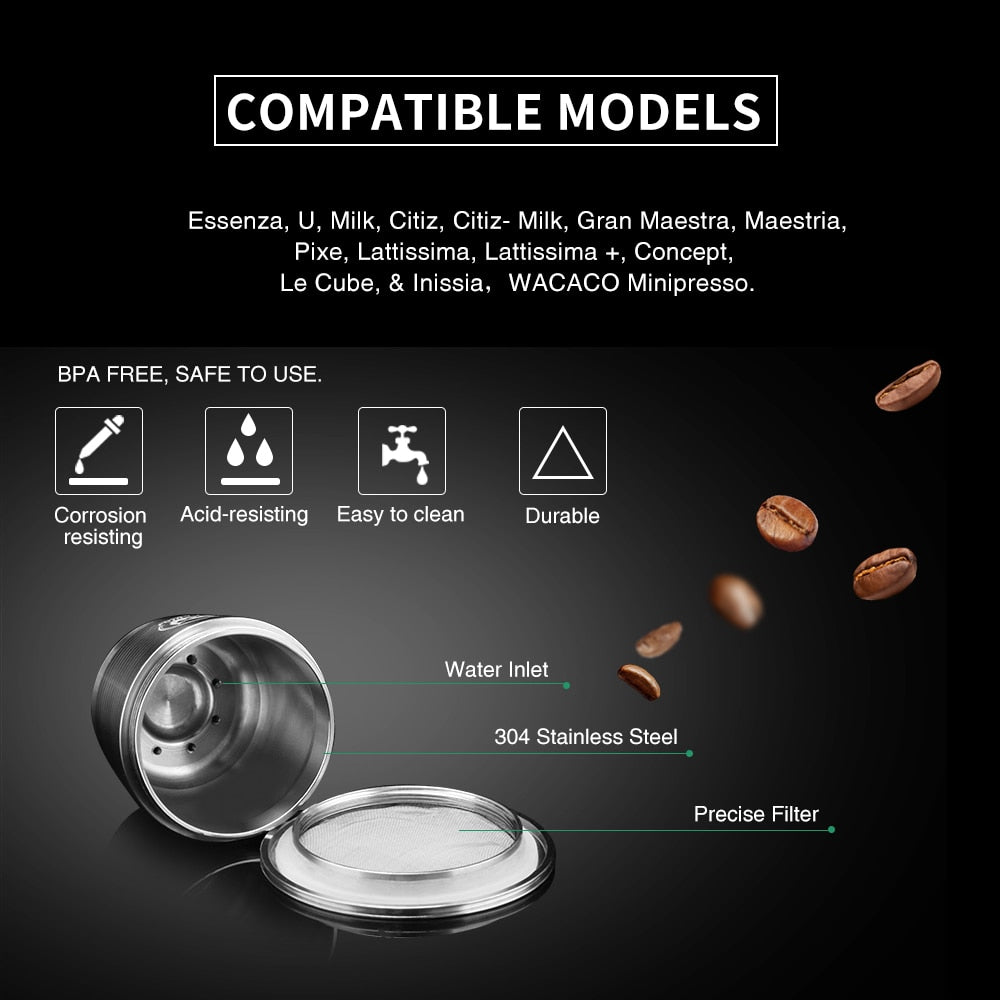 ICafilas Stainless Steel, Reusable Coffee Filter With Tamper for Nespresso Machines.
