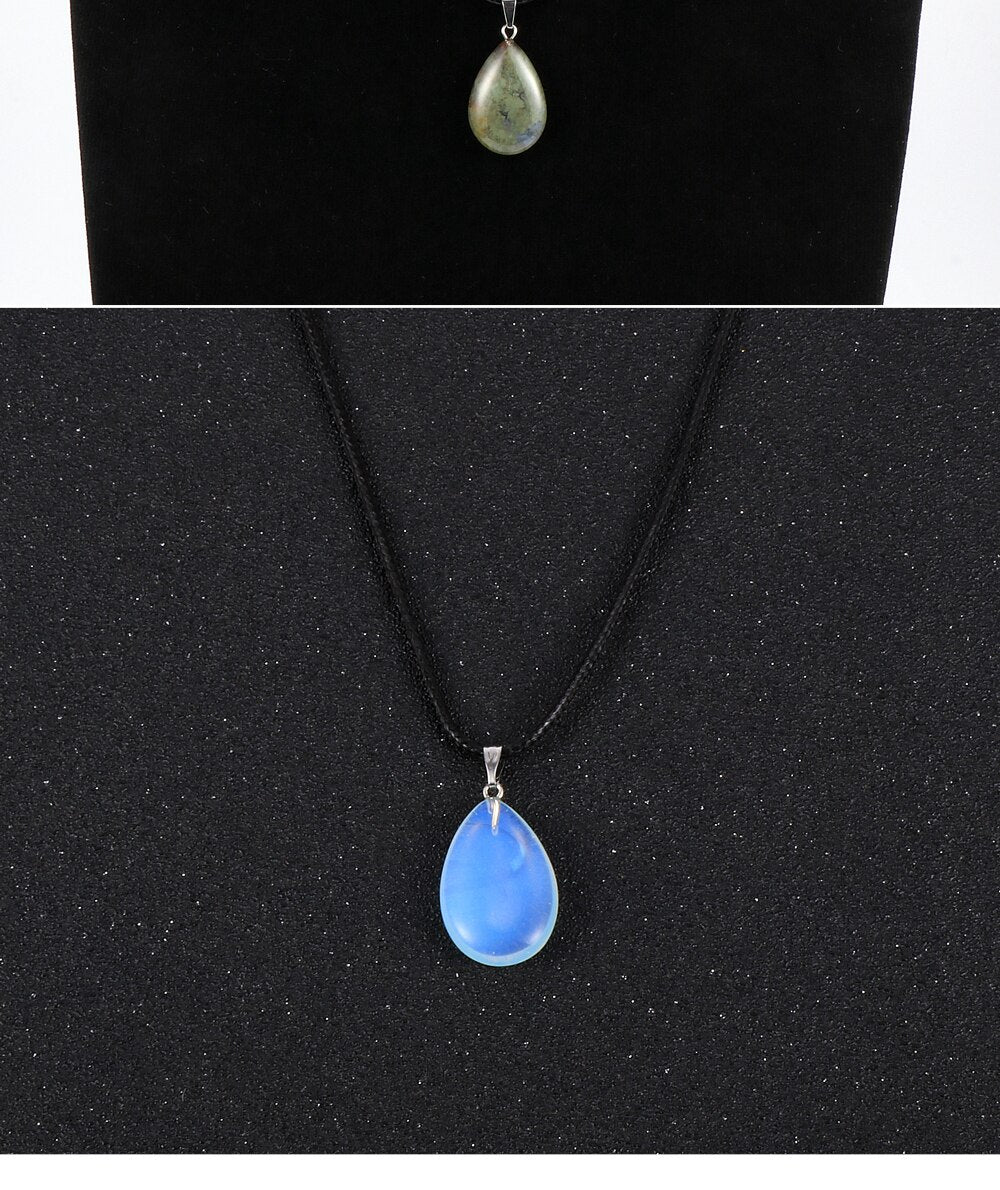 Women Natural Water Drop Pendant Necklace. Easy To Wear As A Necklace OR Choker with a Variety of Stones.
