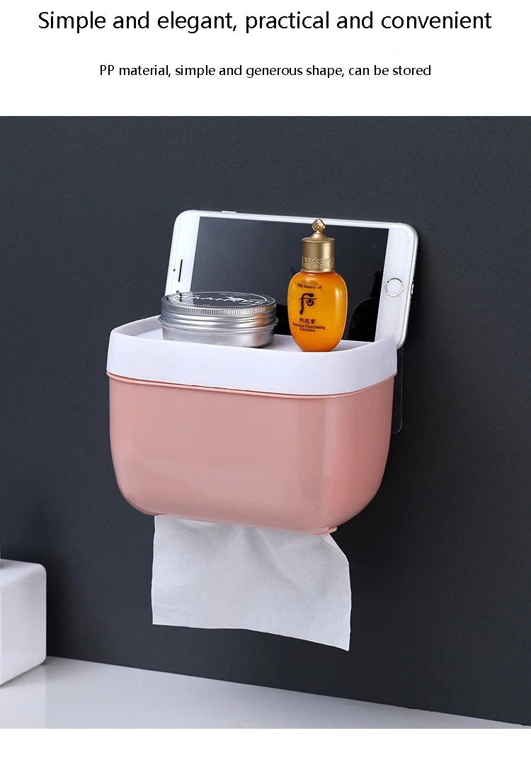 Waterproof Wall Mount Tissue Holder for Bathrooms With Shelf