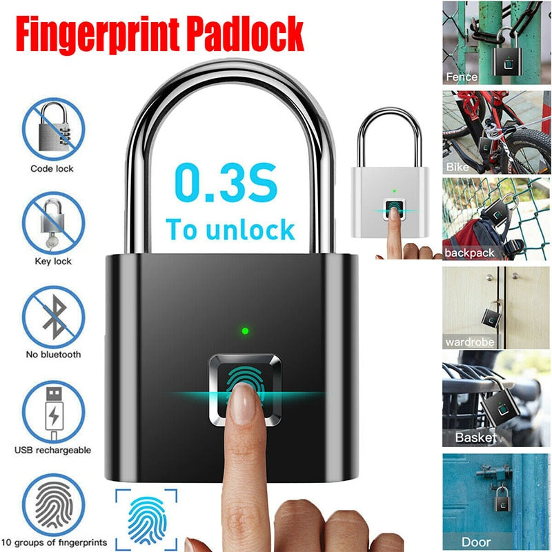 Mini & Smart Biometric USB Rechargeable Thumbprint Padlocks For Quick Keyless Entry.