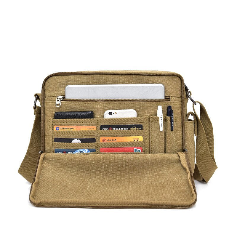 Men's and Women's Canvas Multifunction Crossbody Casual Bolsa Top-handle Shoulder Bag.