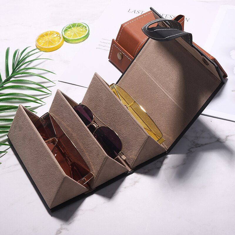 Foldable Leather Multi Eyeglass/Sunglass Organizer Case.
