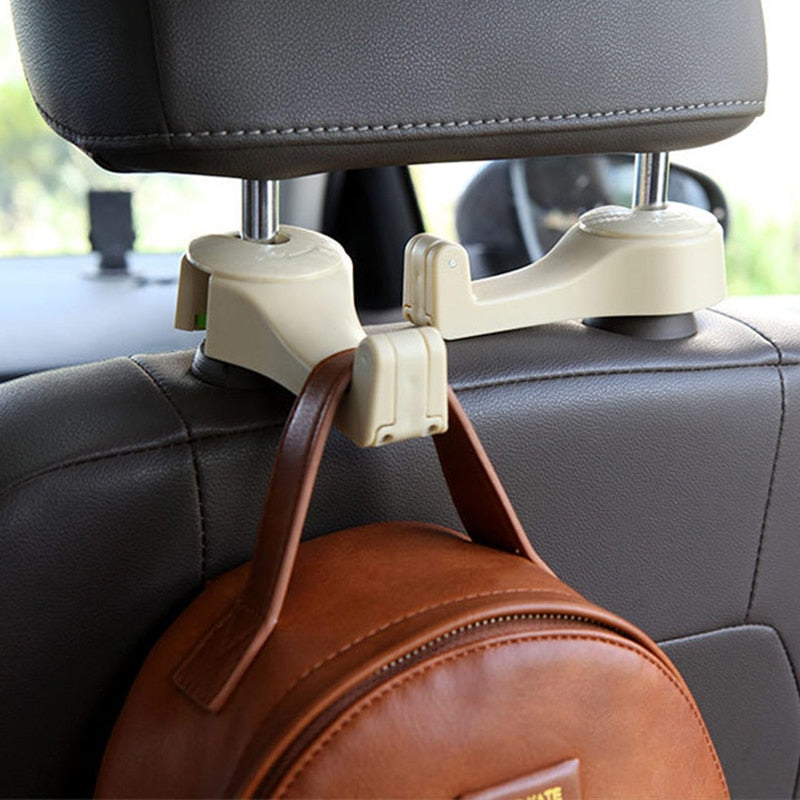 Headrest Hook with Phone Holder for Bags, Handbags. Easy to install and holds up to 5kg.