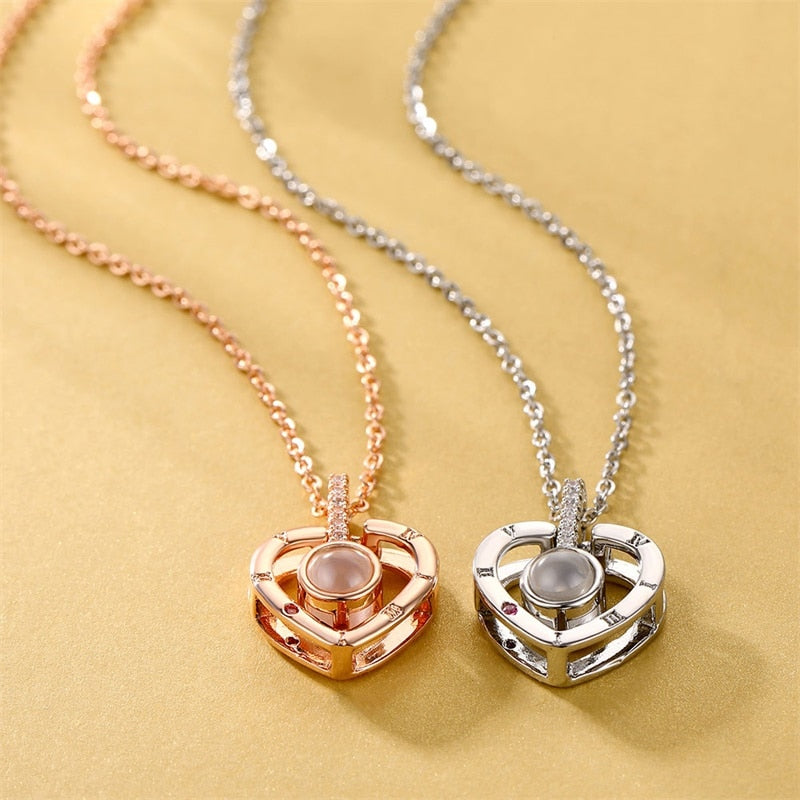 Necklace projects 100 different Languages saying "I Love You" .