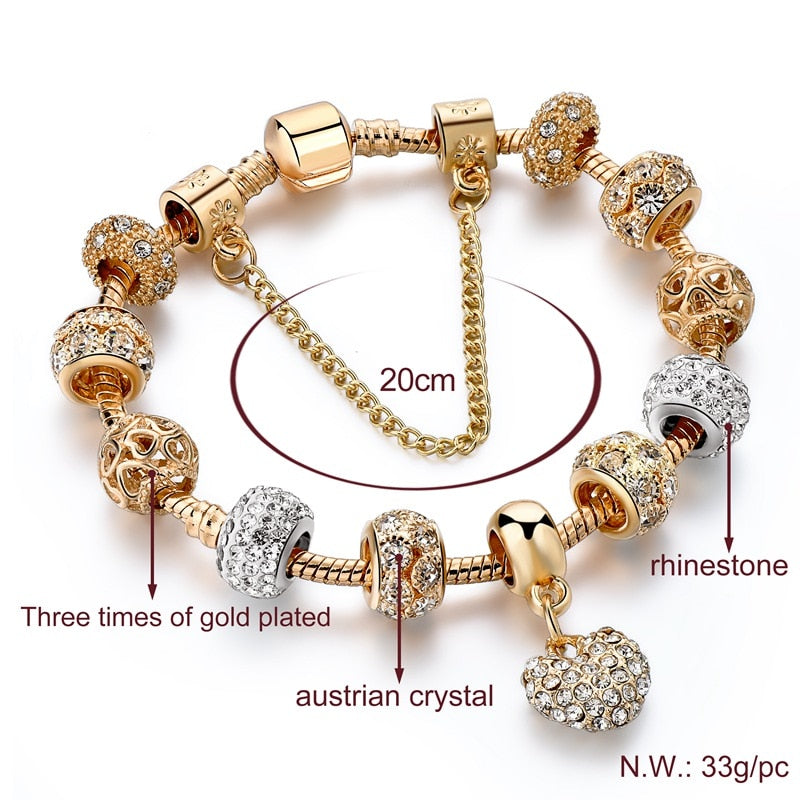 YADA gold heart crystal charm bracelet.BT200176