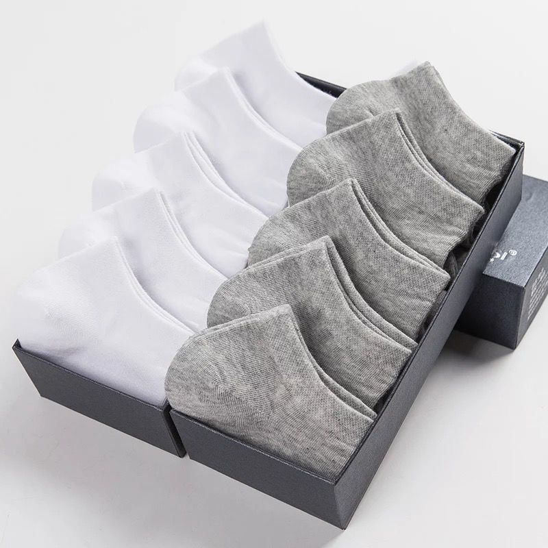 5 Pairs Low Cut Men/Women Cotton Sports Socks. Solid Black White Or Gray.