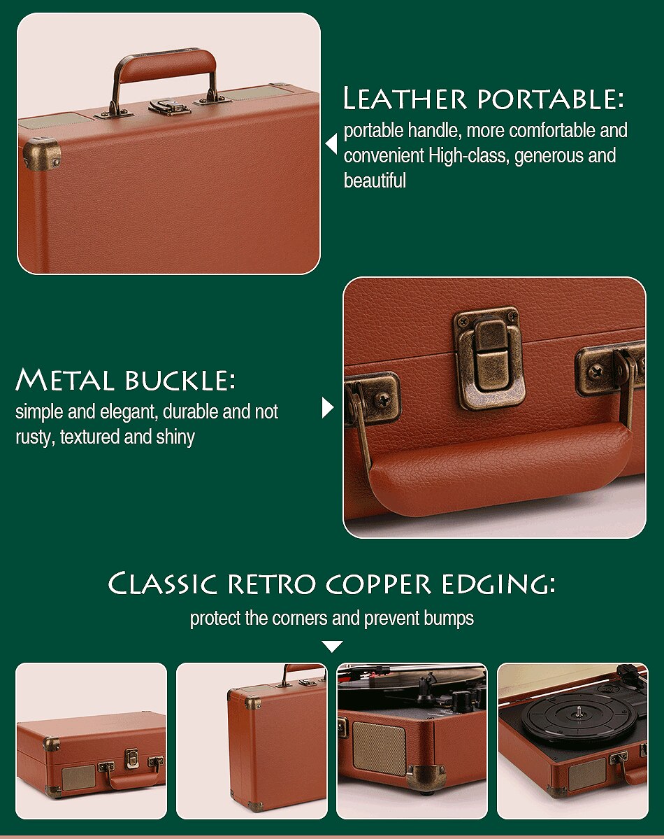 Vinyl Turntable Record Player LP Disc BT Gramophone Phonograph