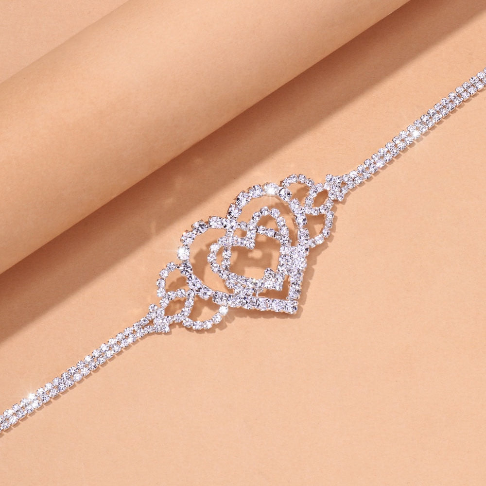 Double Heart Rhinestone Anklet.