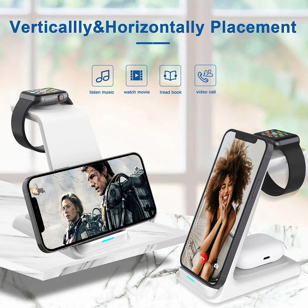 3 in 1 20W Fast Wireless Charging Station for Apple Watch iWatch 8 7 Air Pods Pro For iPhone 15 14 13 12 11 XS XR 8