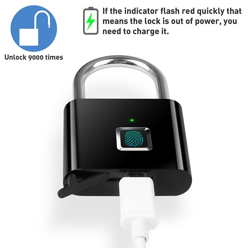 Mini & Smart Biometric USB Rechargeable Thumbprint Padlocks For Quick Keyless Entry.