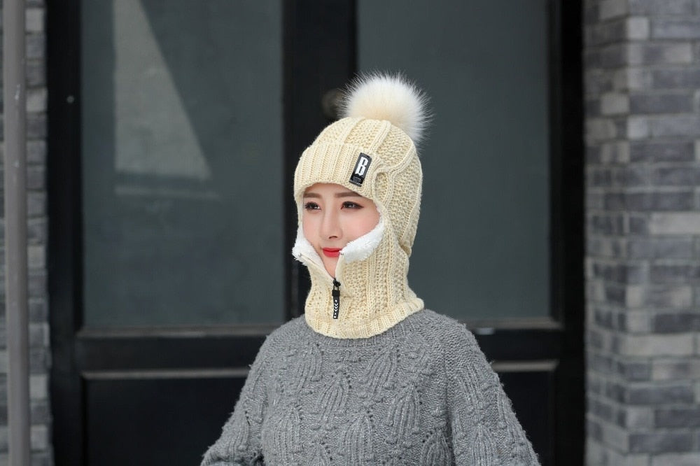 Women Wool Knitted Ski Hat. Warm, thick scarf to protect you from winter winds.