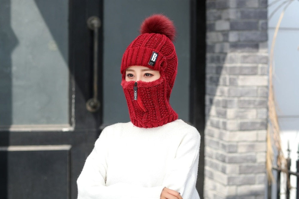 Women Wool Knitted Ski Hat. Warm, thick scarf to protect you from winter winds.