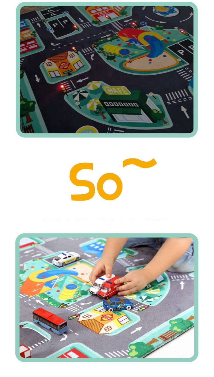LED Anti-slip Kids Play Floor Mat. Pictures of Roads so Children Can Play Cars.