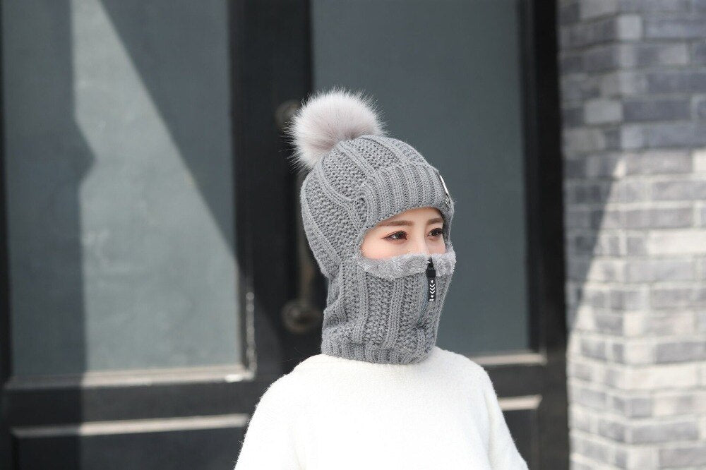 Women Wool Knitted Ski Hat. Warm, thick scarf to protect you from winter winds.