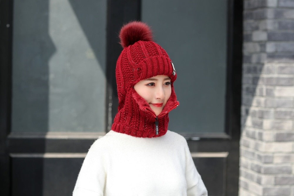 Women Wool Knitted Ski Hat. Warm, thick scarf to protect you from winter winds.