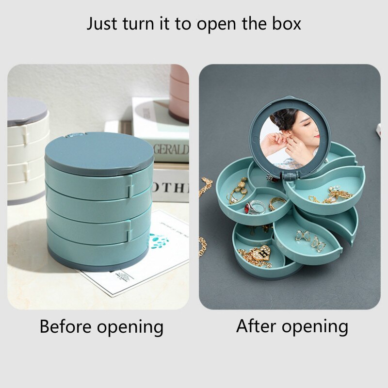 Multilayer Rotating Plastic Jewelry Organizer With Mirror.