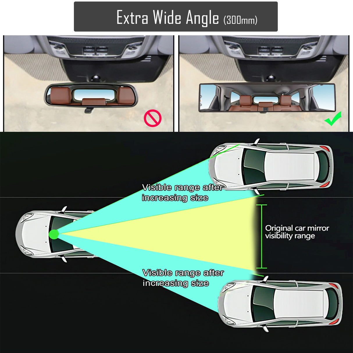 Universal Anti glare Wide Angle Convex Rearview Mirror.