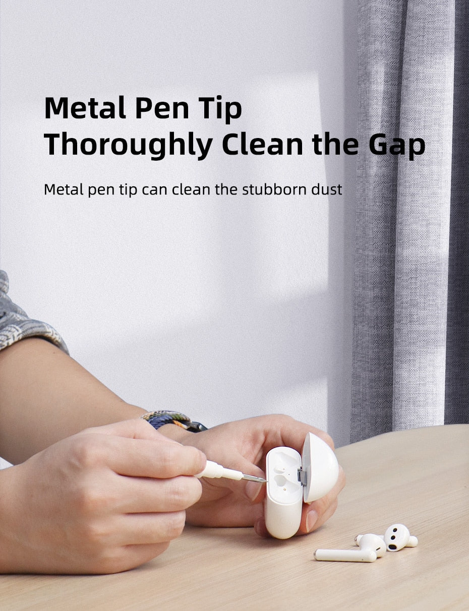 Hagibis Cleaner Kit for earbuds . Kit includes all in one pen with metal tip, brush head and sponge to clean hard to get places.