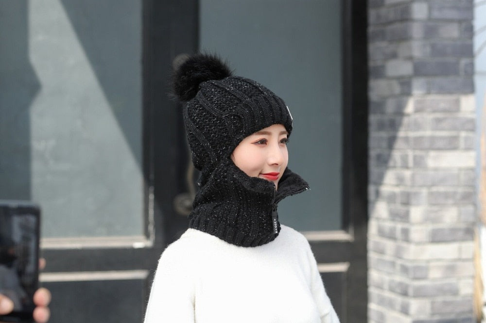 Women Wool Knitted Ski Hat. Warm, thick scarf to protect you from winter winds.
