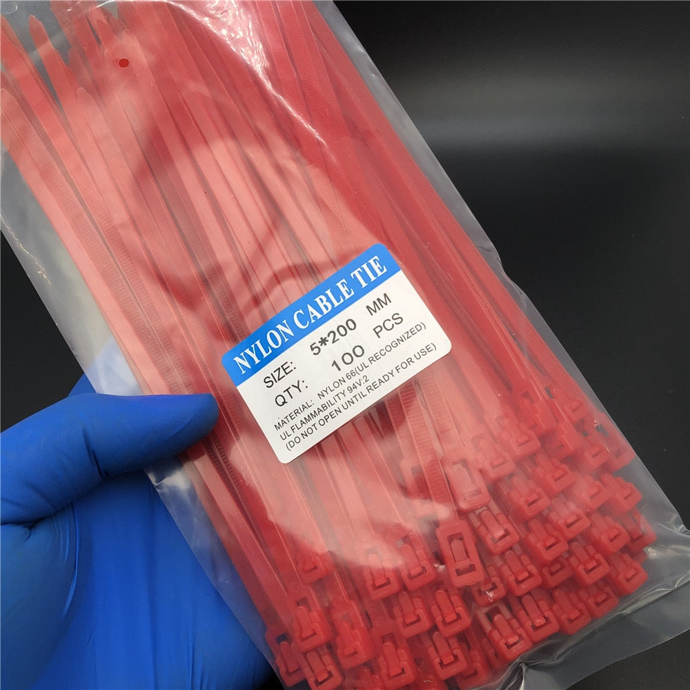 100pcs Colored 200mm Nylon Self-locking Reusable  Zip Ties.