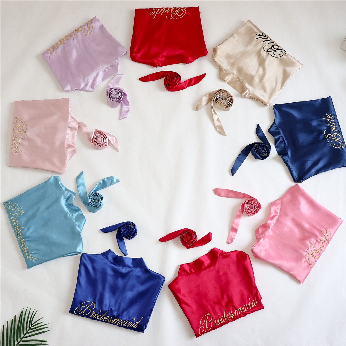 Short satin embroidered Bride and Bridesmaid bathrobe.