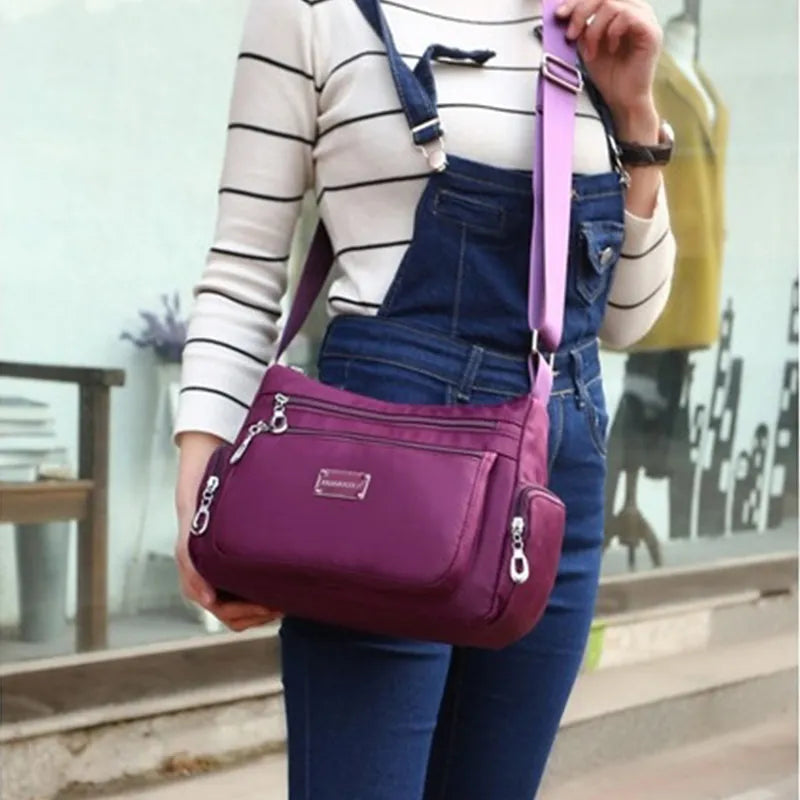Women's Waterproof Nylon Shoulder Bag With Compartments.