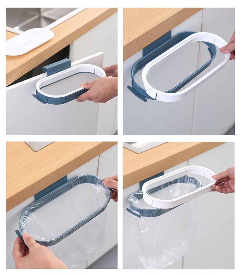Kitchen Garbage Bag Rack that hangs on the front or back of the cupboard door. Great for quick access