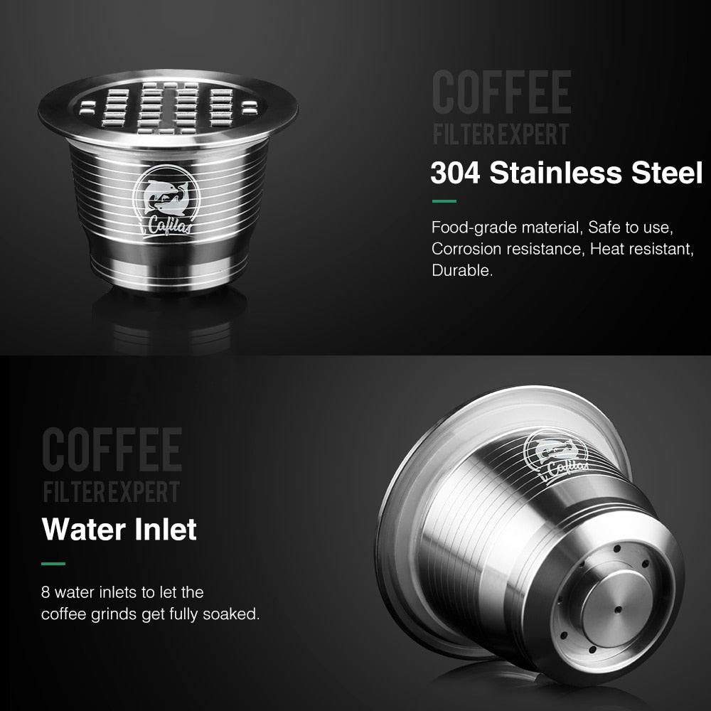 ICafilas Stainless Steel, Reusable Coffee Filter With Tamper for Nespresso Machines.