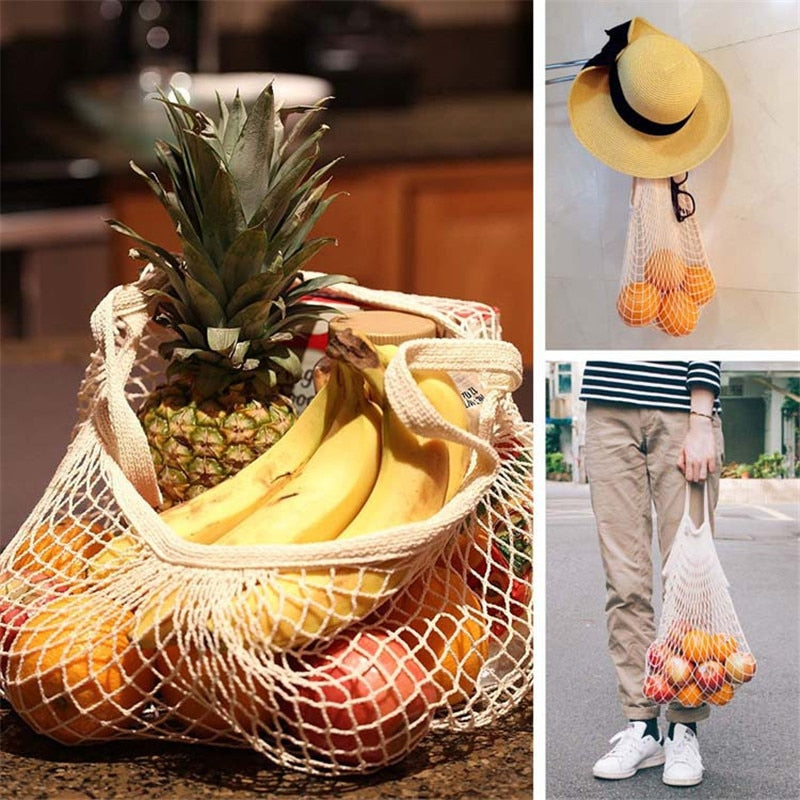 Reusable Cotton Mesh Produce Bags for Vegetables/ Fruit.