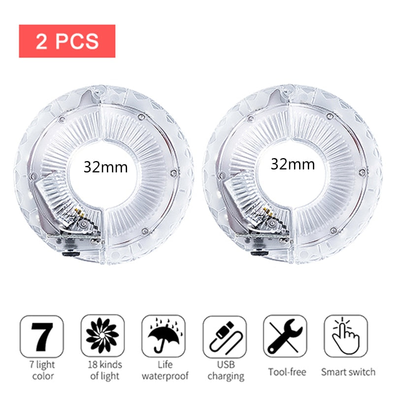 Smart rechargeable LED Bicycle Wheel Light. 7 colors with 18 changeable modes attaches to the hub.