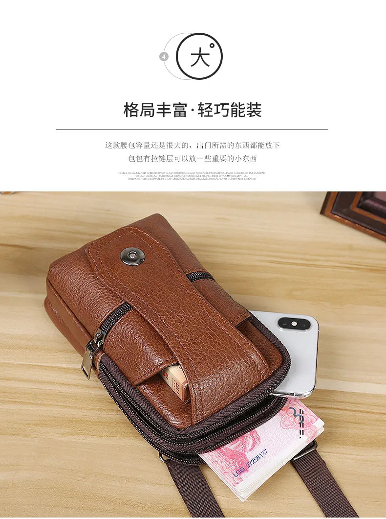 Men Leather Waist Belt Bag.