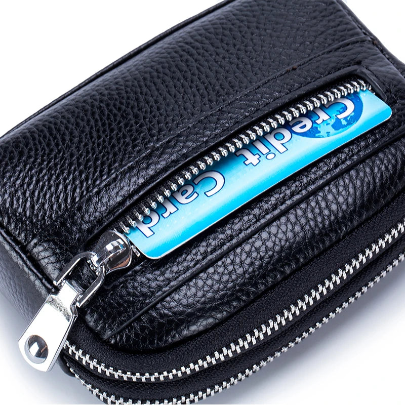 Women's Genuine Leather Double Zipper Purse