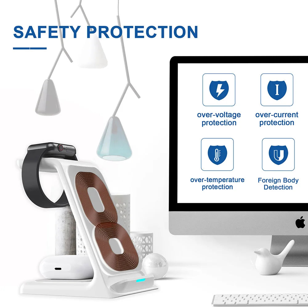 3 in 1 20W Fast Wireless Charging Station for Apple Watch iWatch 8 7 Air Pods Pro For iPhone 15 14 13 12 11 XS XR 8