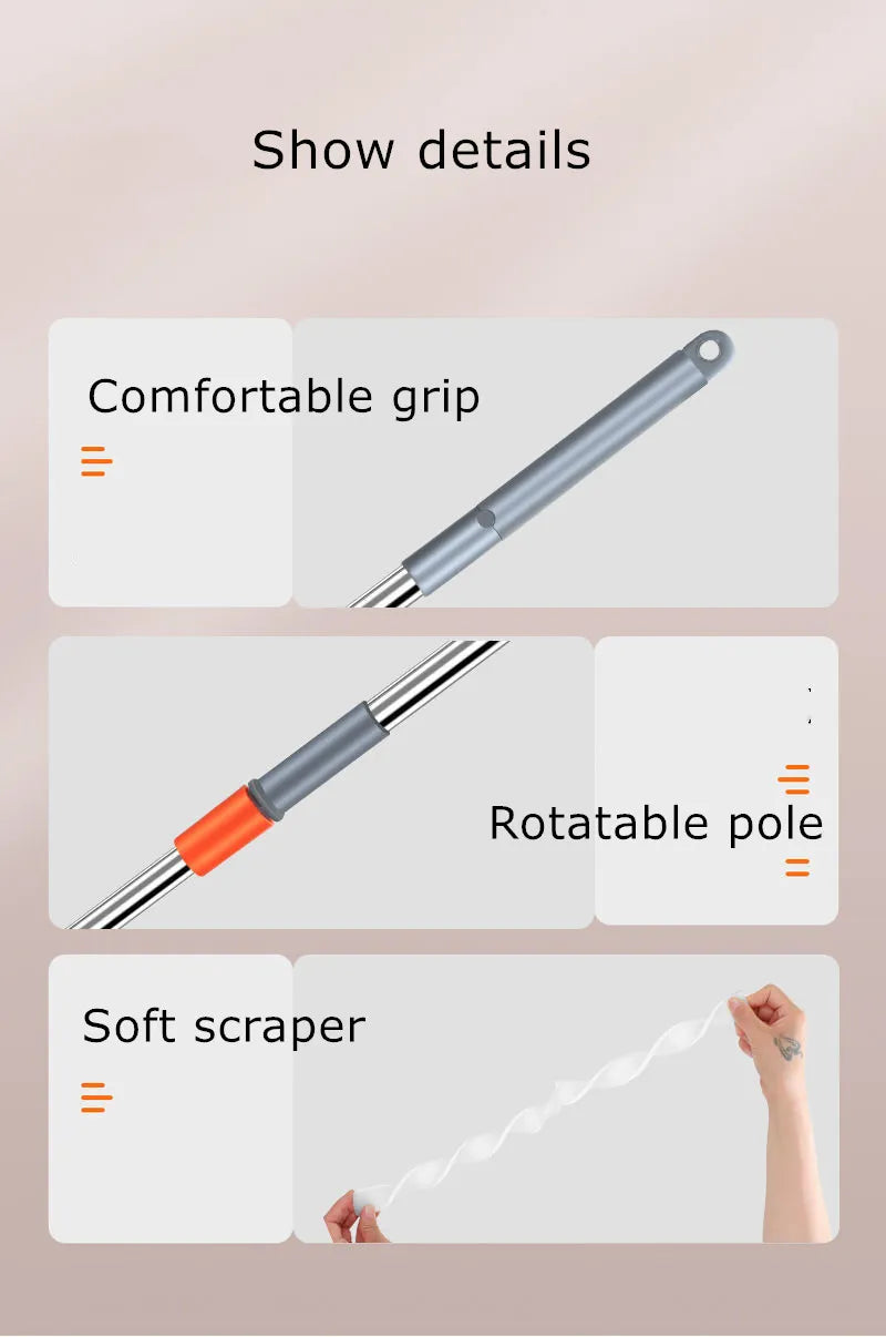 Silicone Magic Broom With Wiper For Floors Or Glass With 82-125 Extension and 180 Degree Swivel