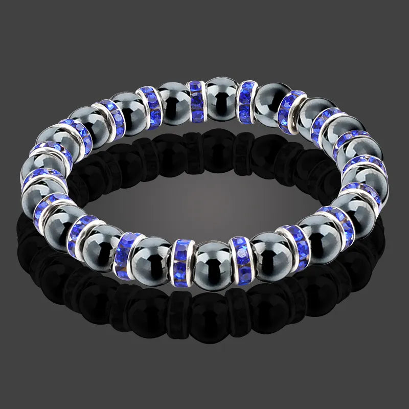 Men And Women's Natural Hematite Stretch Non-Magnetic Bead Bracelets.